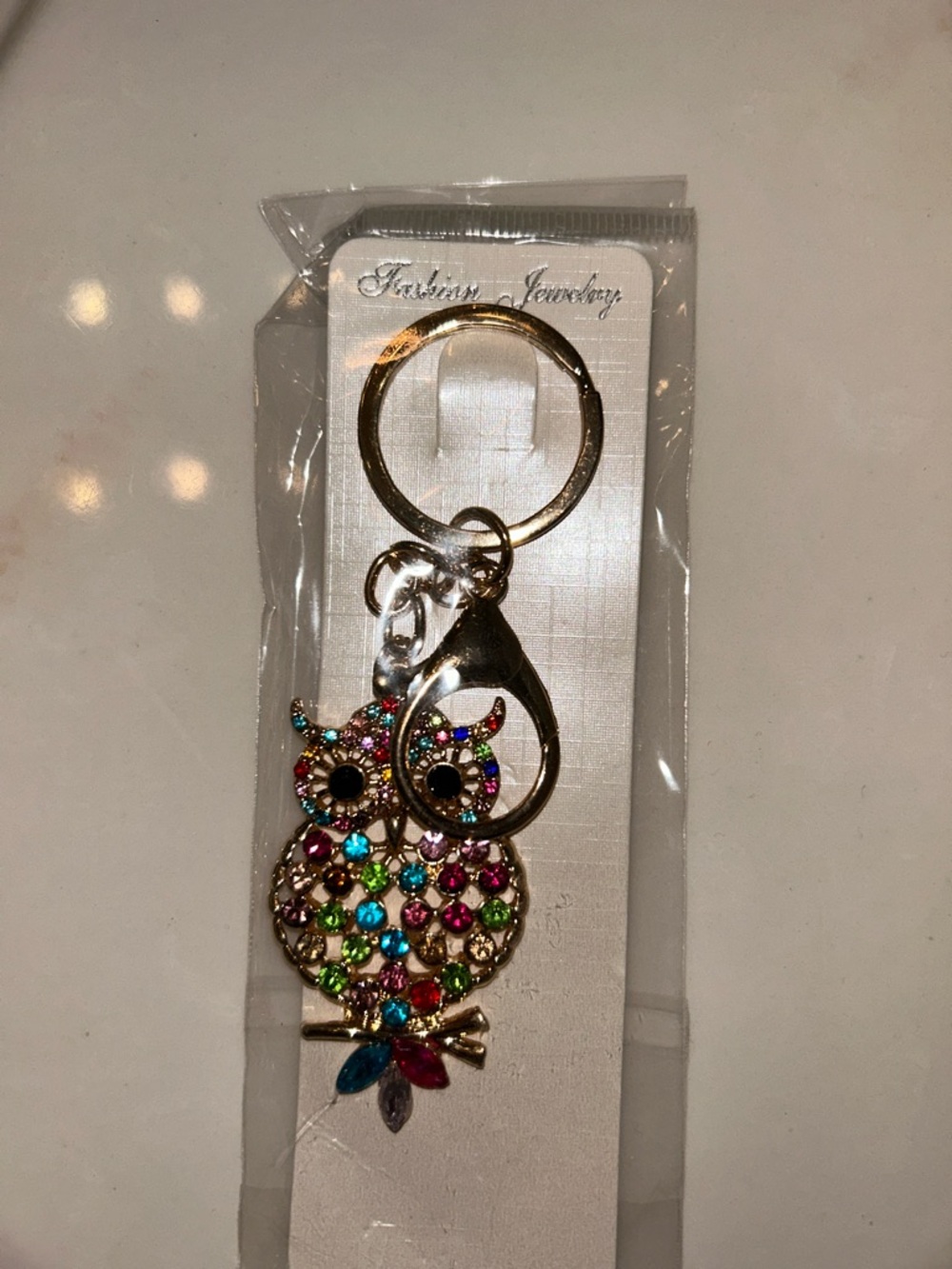Fashion Jewelry Multicolor Crystal Owl Keychain